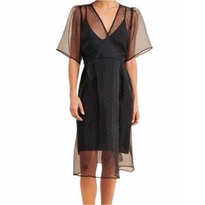 Just Female Timmo Dotted Midi Dress Black Golden Brown XS